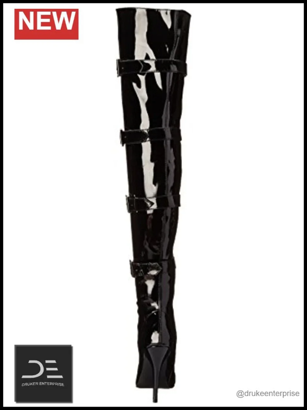 Over-the-Knee Stiletto Heel Boots with Decorative Buckle - Water Resistant